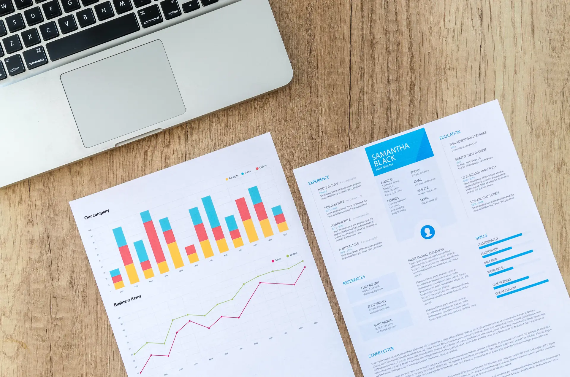 Marketing analytics reports showing business growth and performance metrics.
