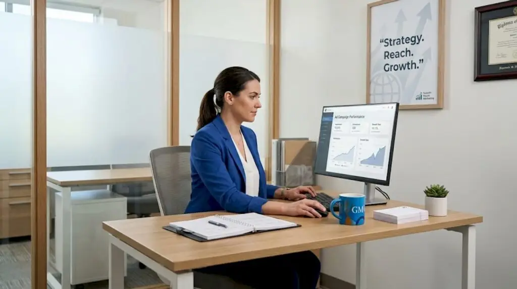 Clinic manager reviews digital ad campaign results