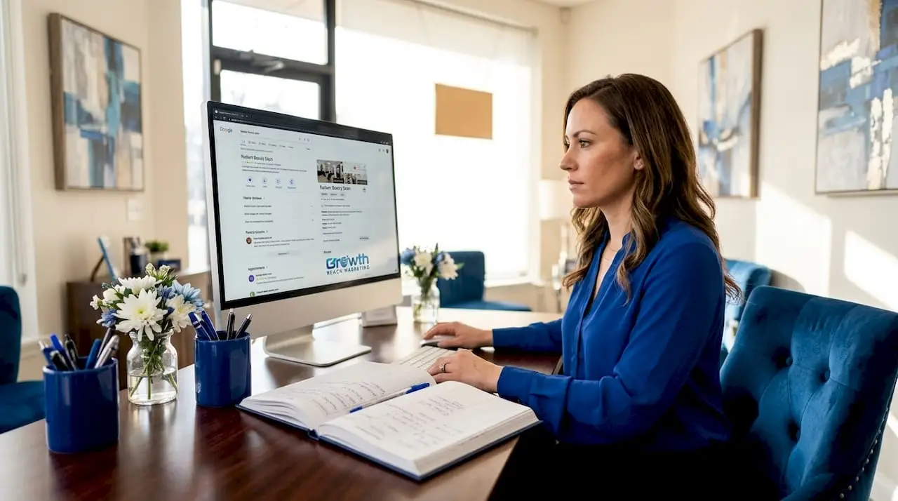 Beauty salon owner optimizing Google Business Profile
