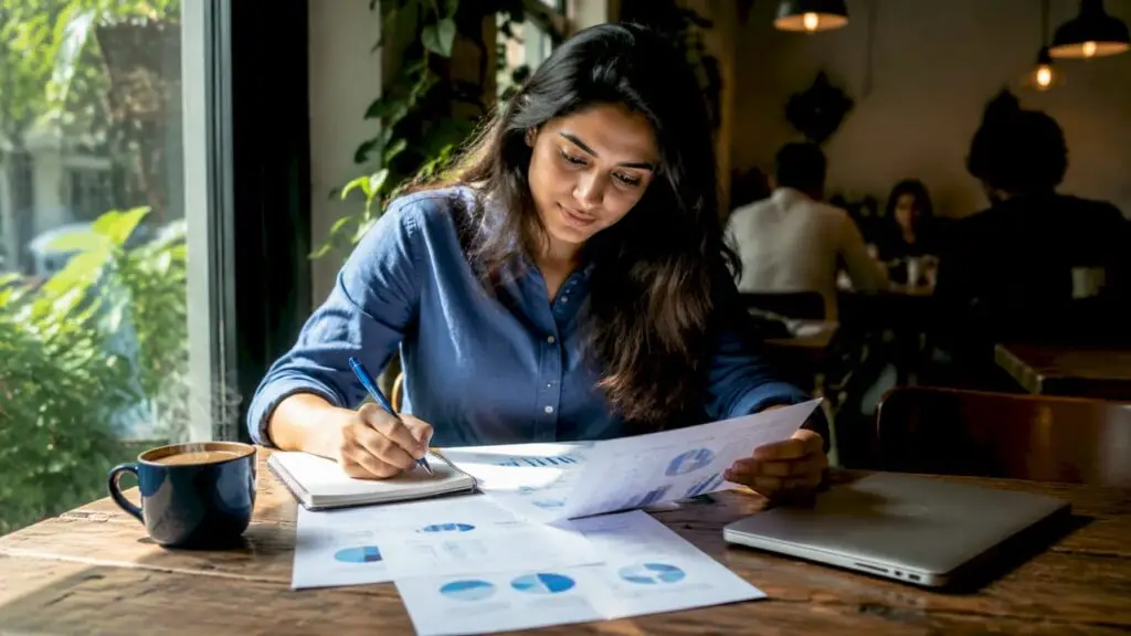 Woman reviewing Google Ads campaign reports