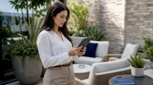 Marketing manager reviewing omnichannel patient data