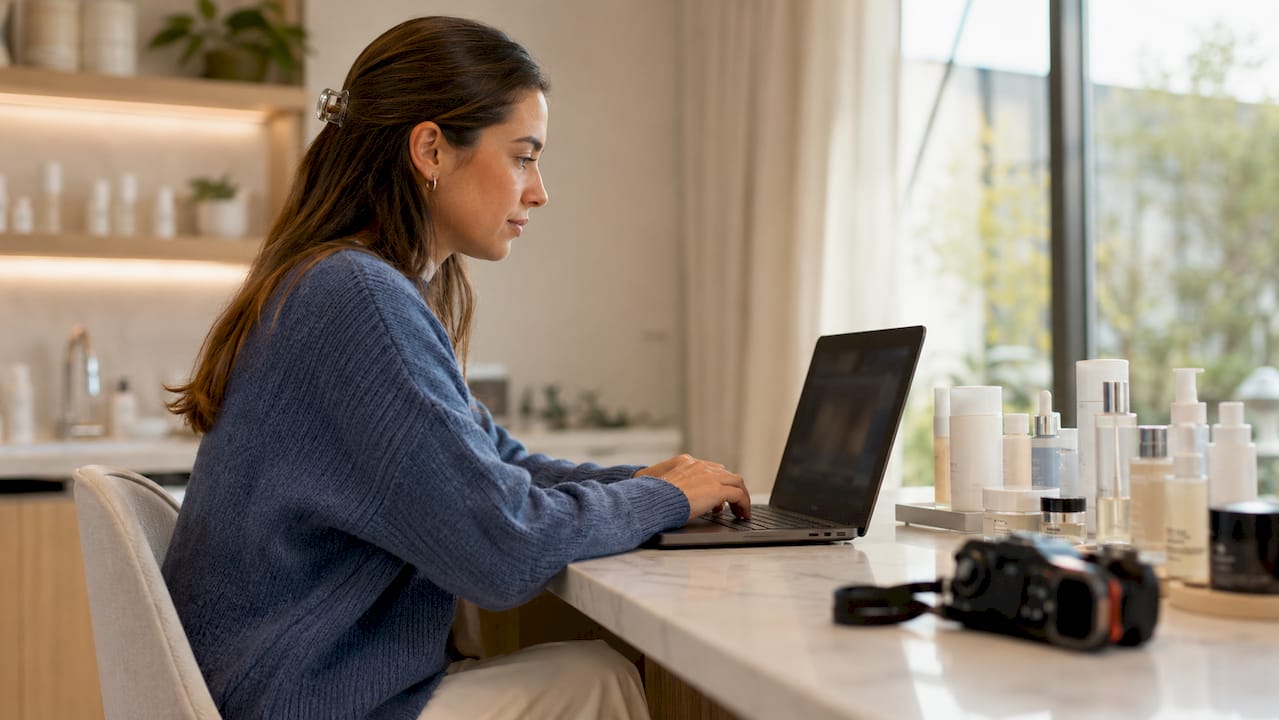 Marketing specialist reviewing aesthetic clinic videos