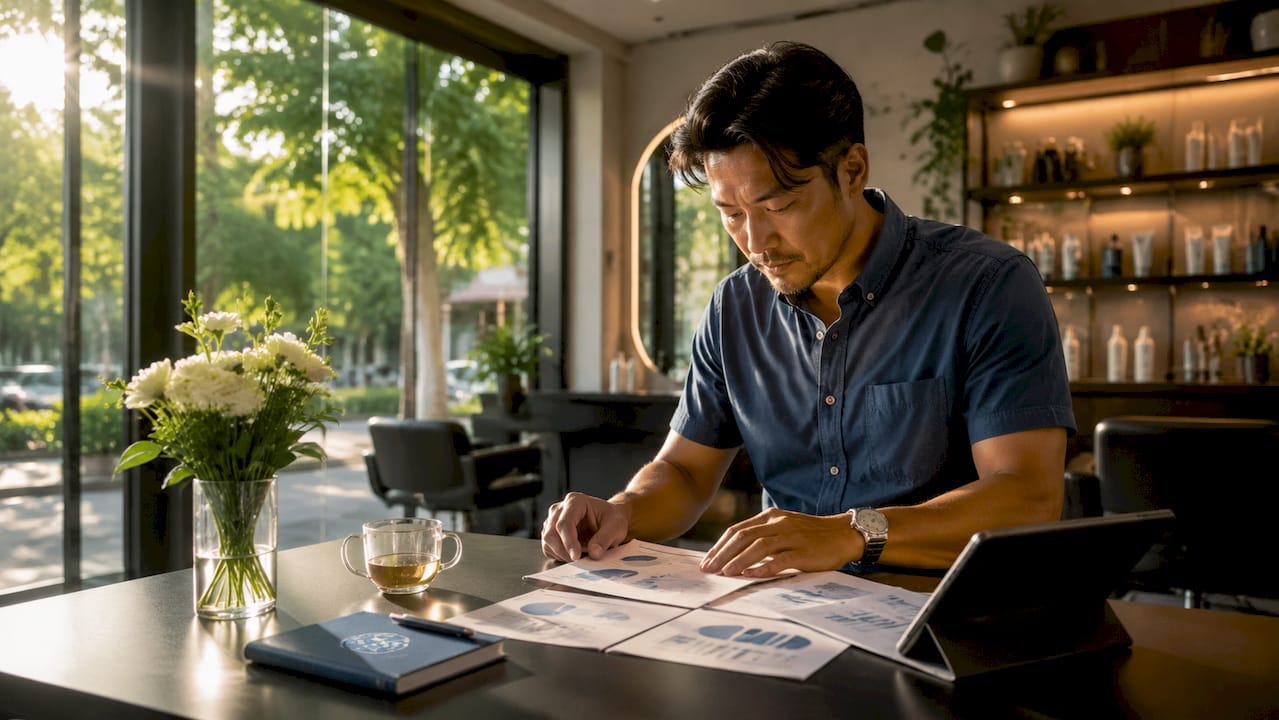 Salon owner reviewing segmentation data