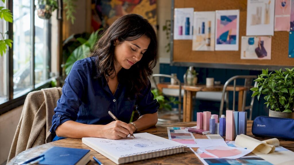 Brand manager creating brand identity sketches