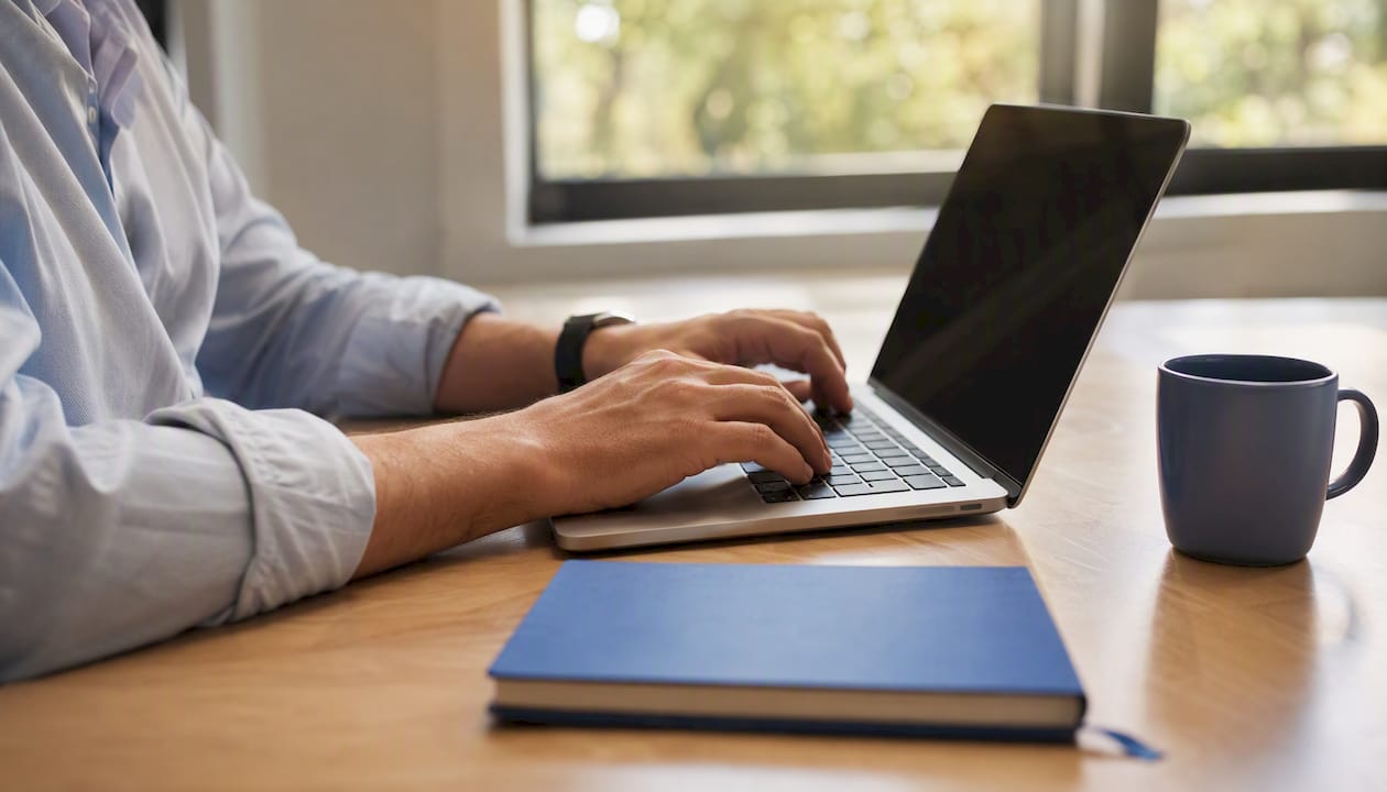 Hands adjusting digital ad keywords on desk