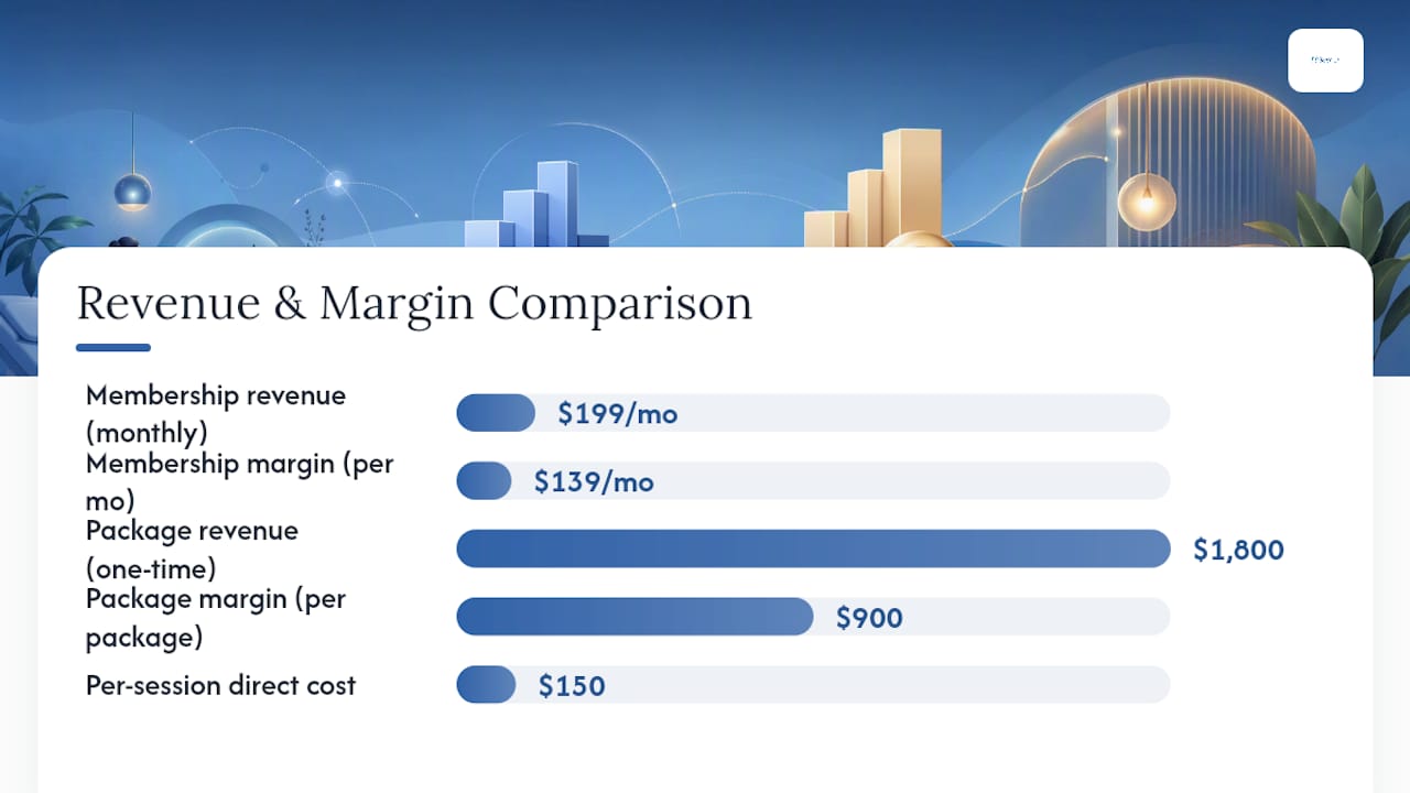 Comparison chart of membership and package pricing