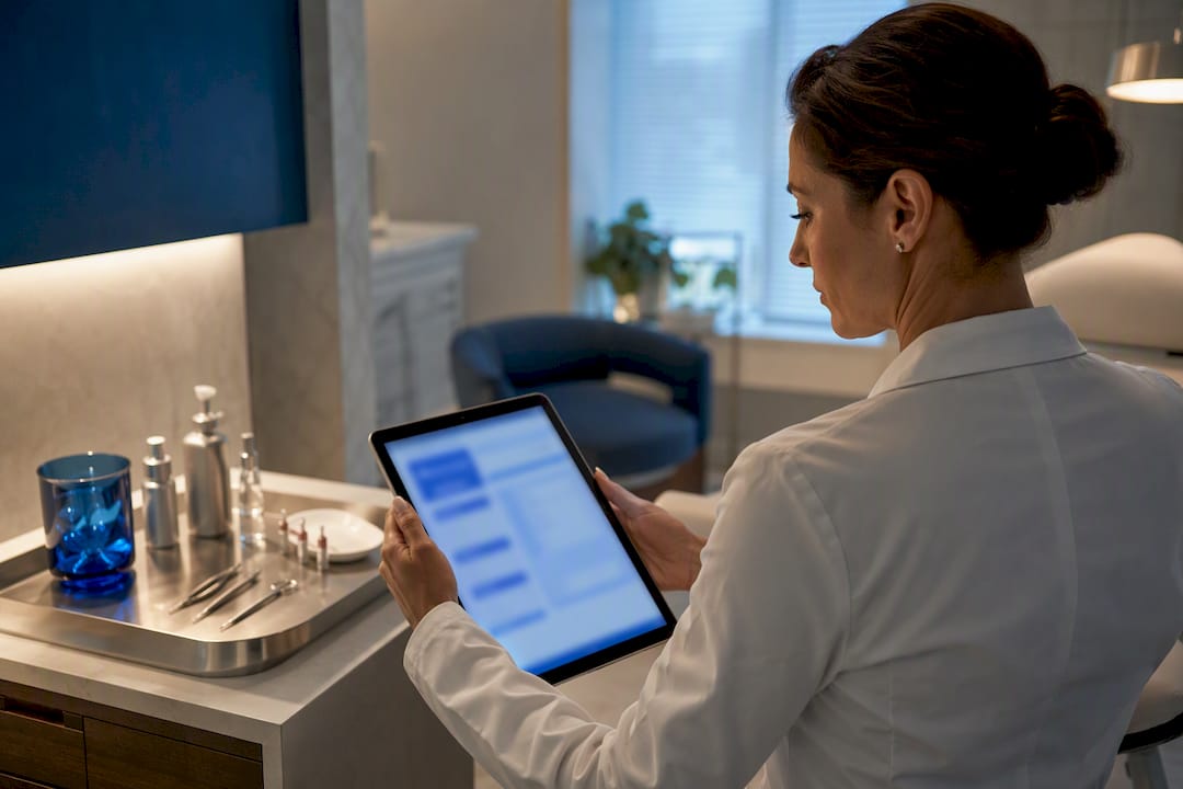 Clinician reviewing aesthetic clinic content