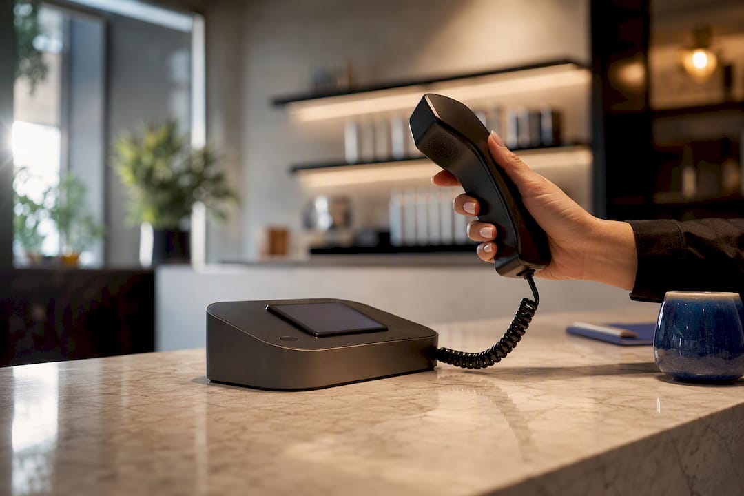 Receptionist answering tracked salon call