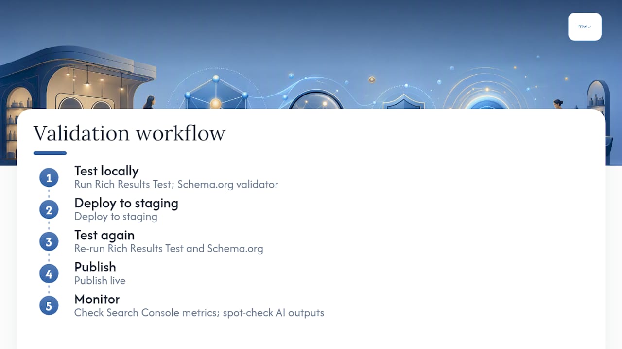 Five-stage schema testing and monitoring workflow