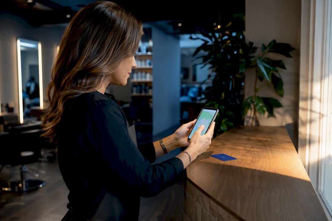 Salon owner checking business listing details