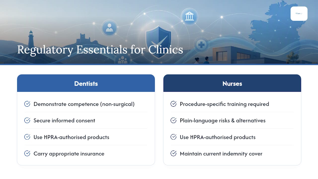 Legal, Regulatory, and Professional Essentials for Irish Clinics — overview diagram