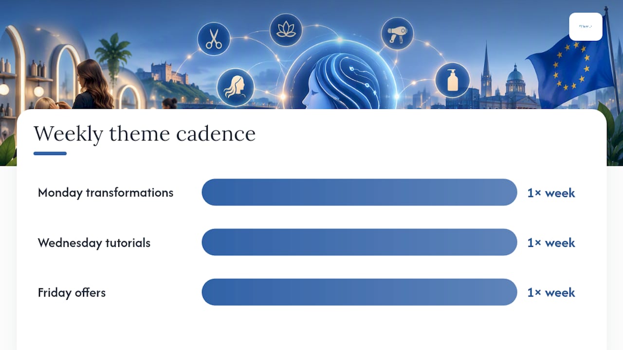 Three-day weekly salon content cadence