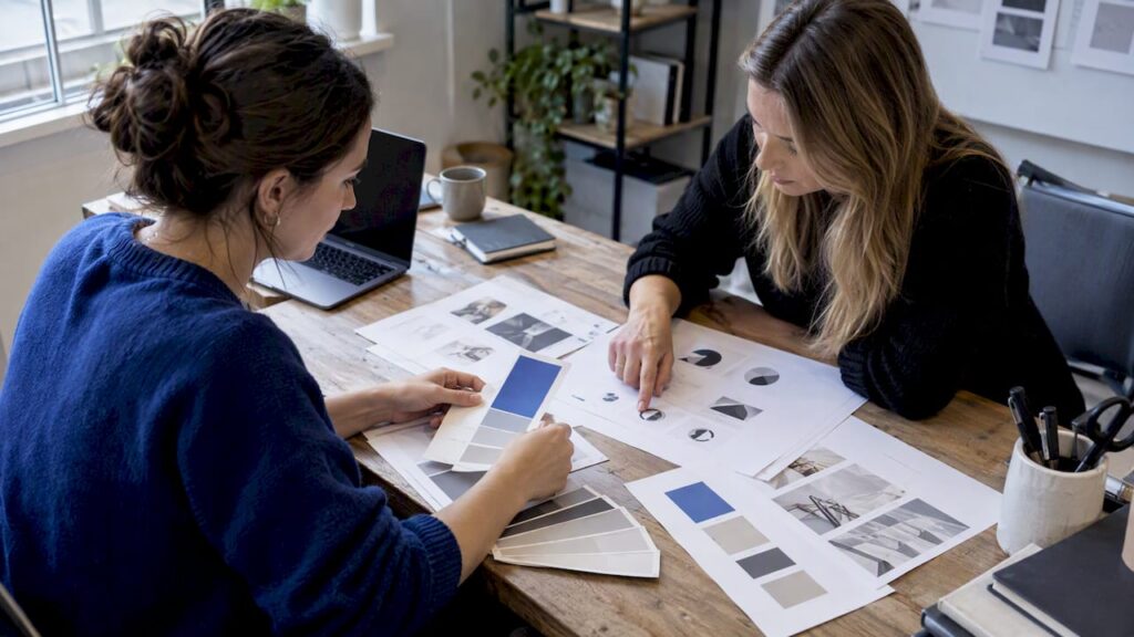 Clinic team reviewing accessible brand materials