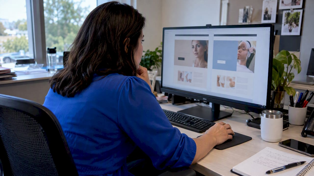 Med spa owner comparing landing page versions