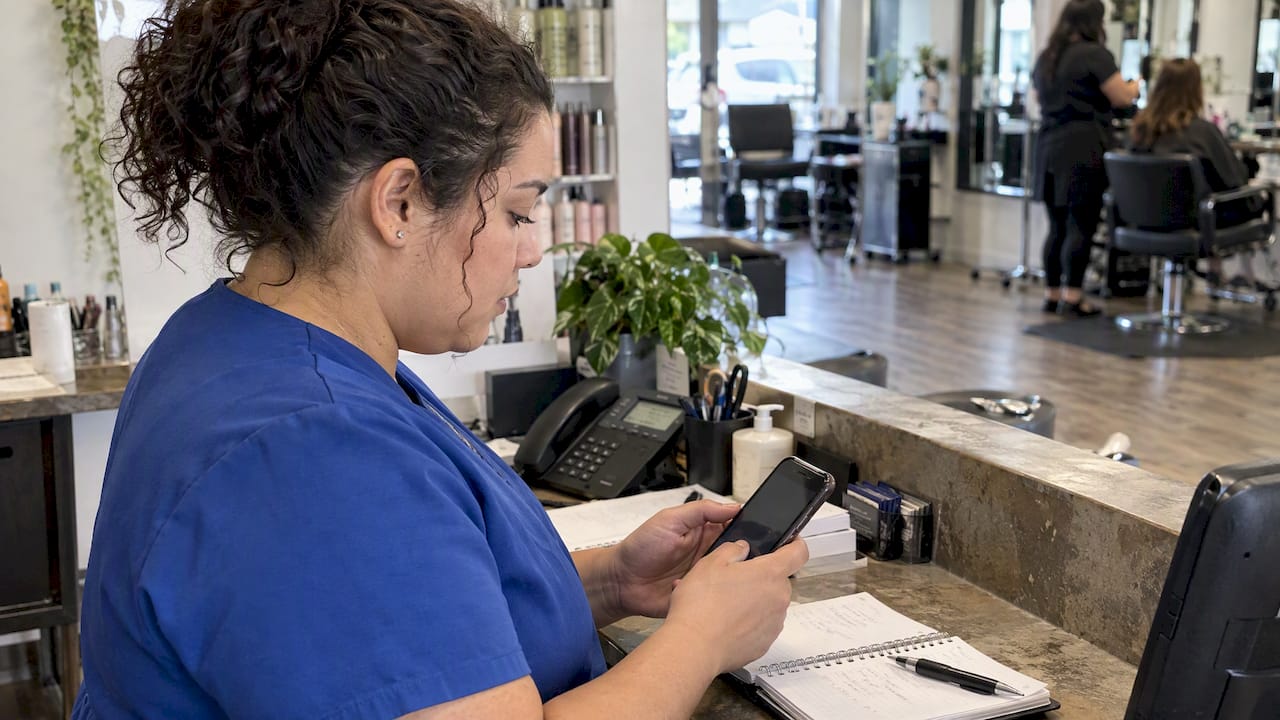 Salon receptionist sending an appointment reminder