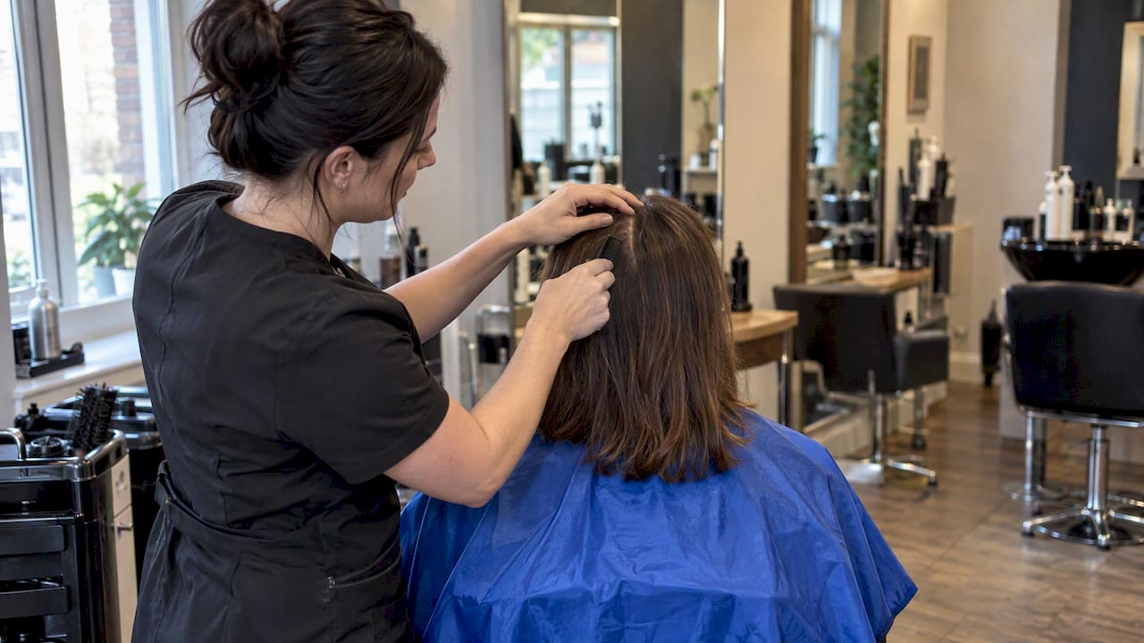 Stylist photographs a client’s hair