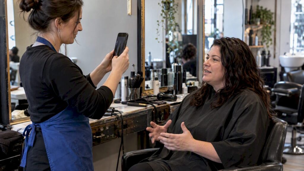 Salon client sharing her experience on camera